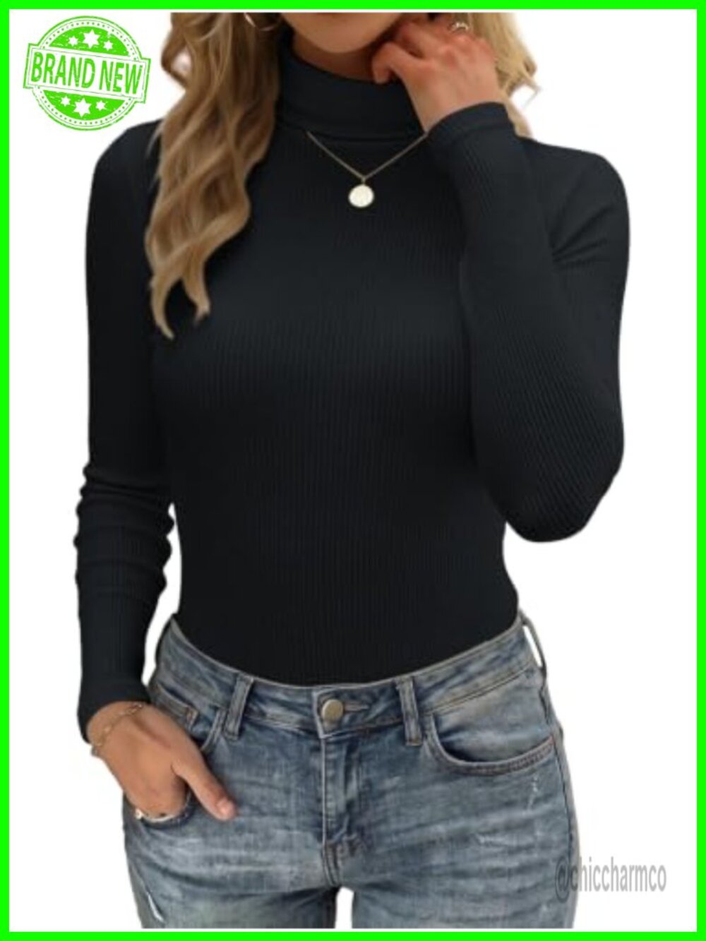 Women's Long Sleeve Turtleneck Ribbed Top Fall Layering Shirt